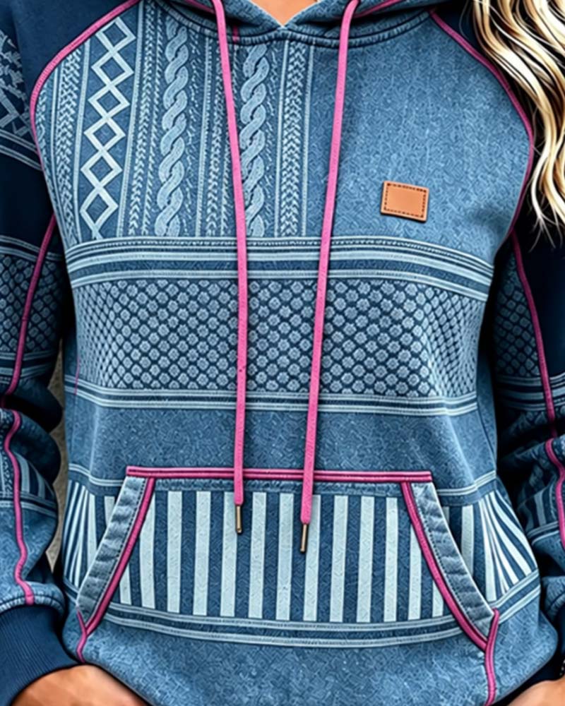 Hoodie Huvförsedd Lång Ärm Avslappnad