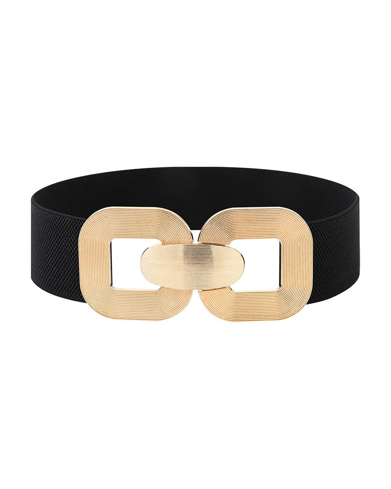 Vintage Gyllene Spänne Högelastisk Läderbälte För Kvinnor