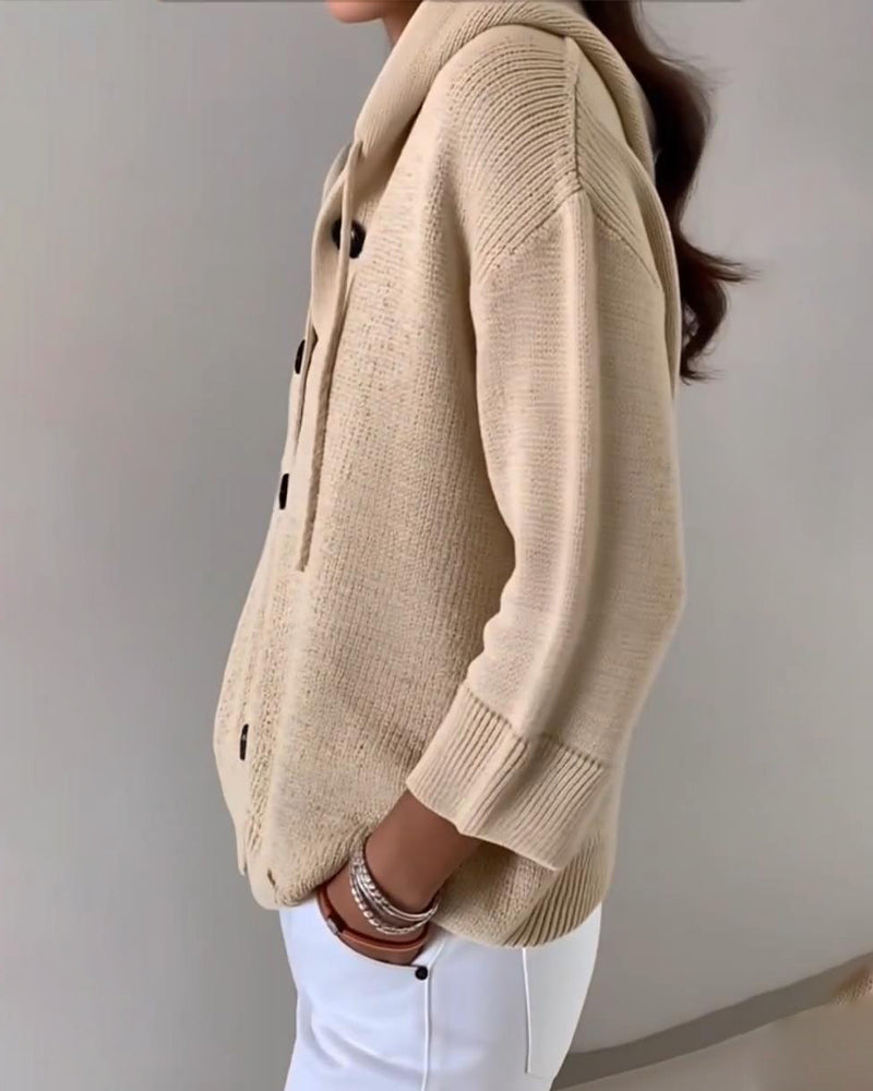 Enfärgad Huva Enkelknäppt Kofta