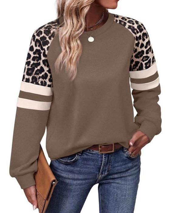 Sweatshirt Lång Ärm Rund Hals Leopardrandig