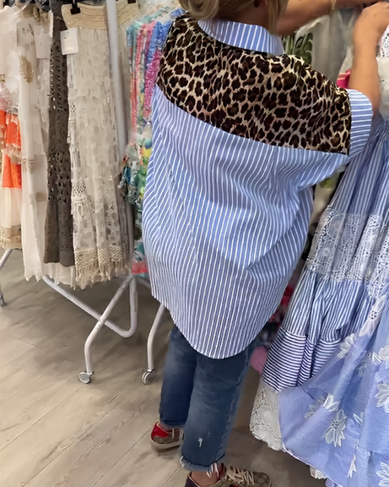 Randig Krage Leopardtryck Skjorta