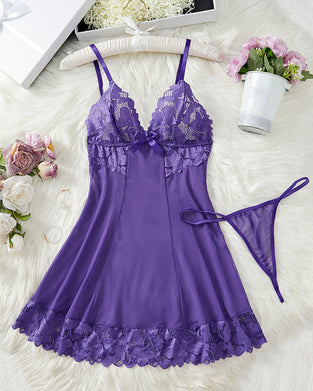 Lingerie Solid Färg V-Hals Spets