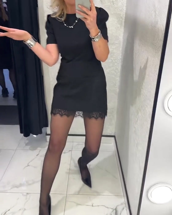 Klänning Puffärm Spets Lappverk