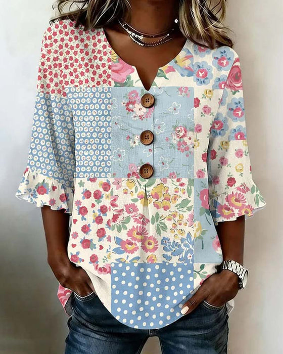 Blus Kortärmad Blommönster Lapptäcke