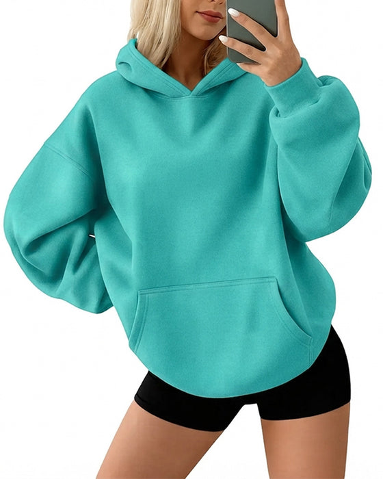 Hoodie Huvförsedd Ficka Solid Lös
