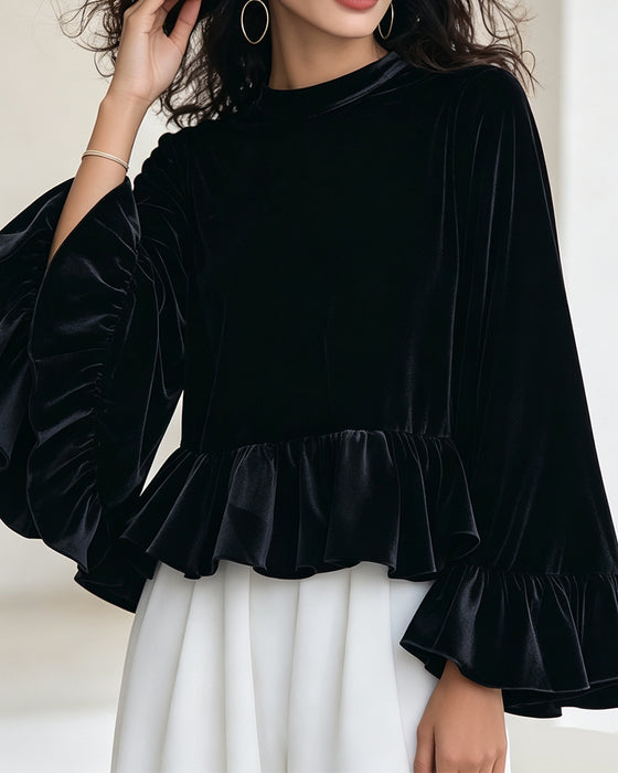 Blus Rundhalsad Ruffle Flare Ärm