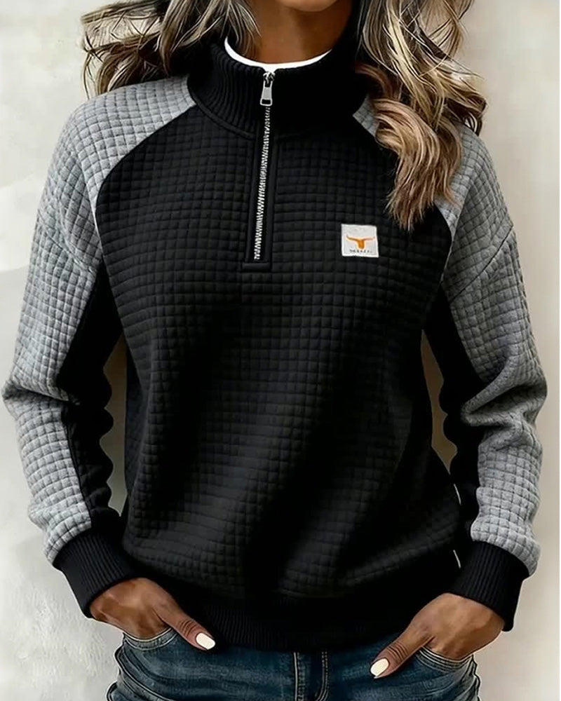 Tröja Ståkrage Våffelfason Färgblock