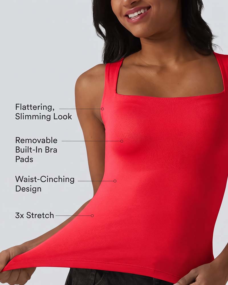 Tank Top Solid Färg Fyrkantig Hals Inbyggd Bh