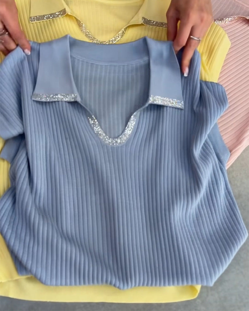 Pullover Slag Solid Kort Ärm