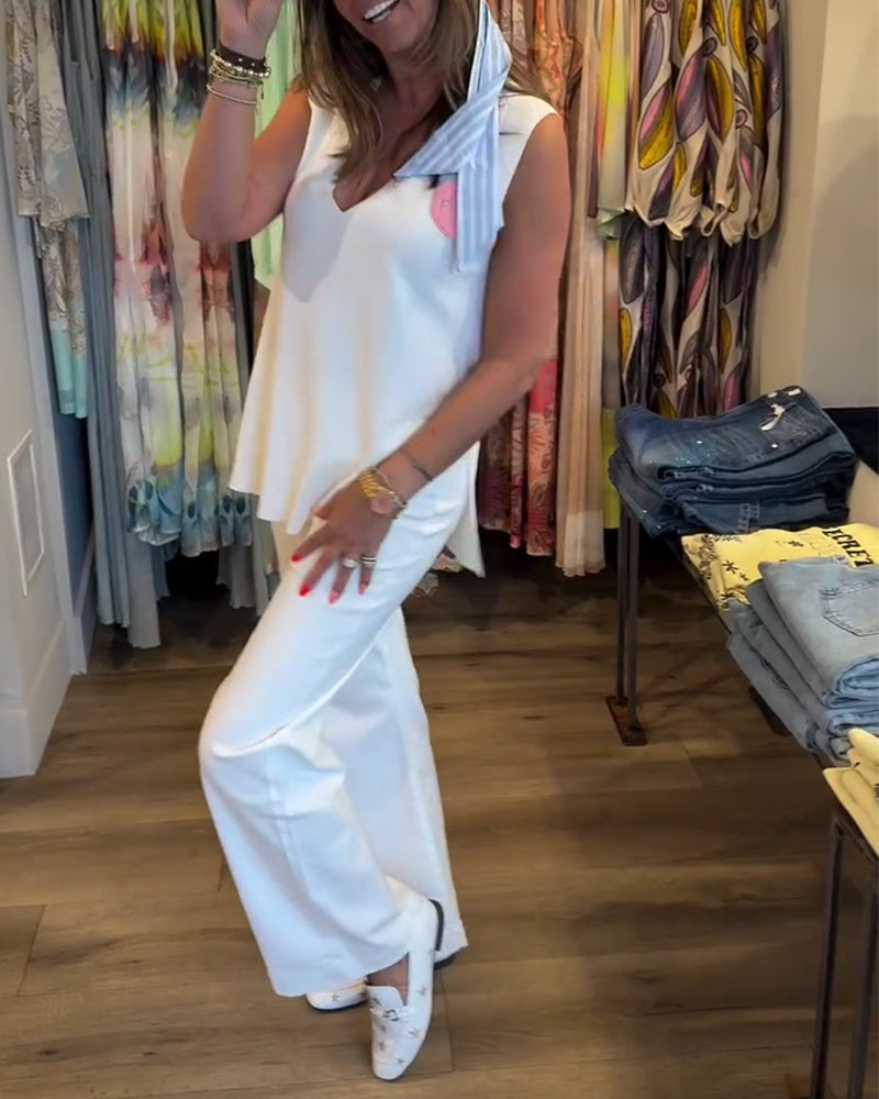 Linne V-Hals Ärmlös Solid