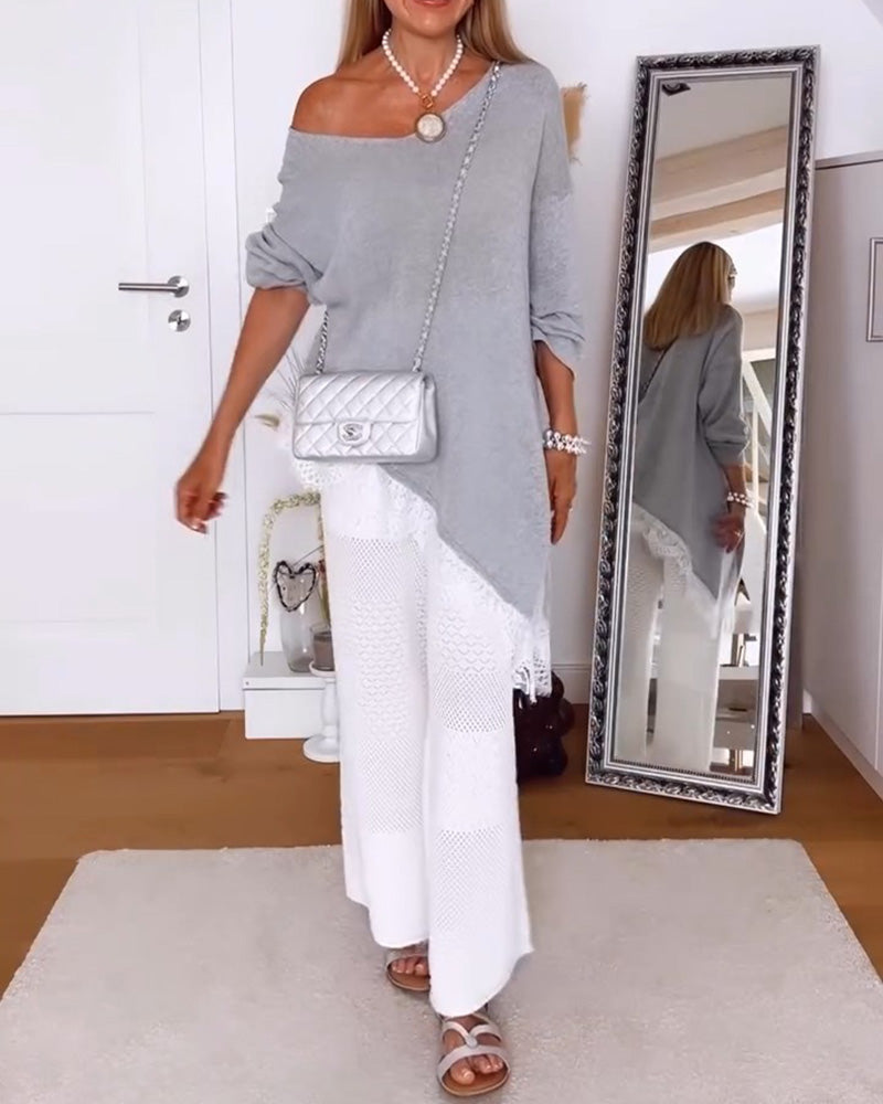Pullover Off-Shoulder Fåll Oregelbunden
