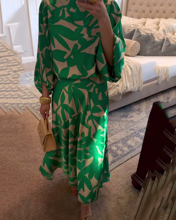 Set Klänning Avslappnad Tryckt Lykthylsa Temperament