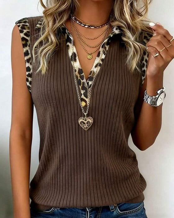 Blus Slag Leopard Tryck Ärmlös Räfflad