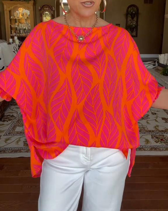 Blus Rund Hals Lös Tryck