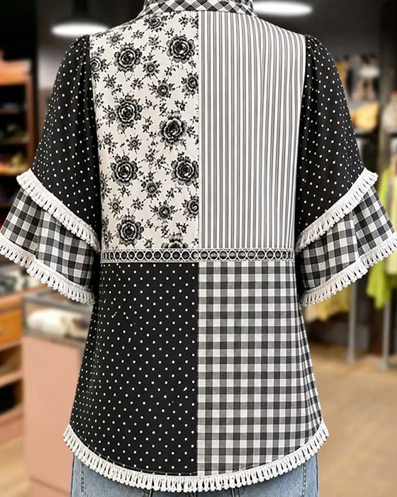 Blus Mandarin Krage Polka Dot Ruta