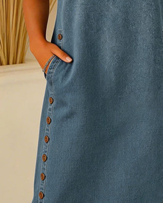 Klänning Knäppning Casual Denim
