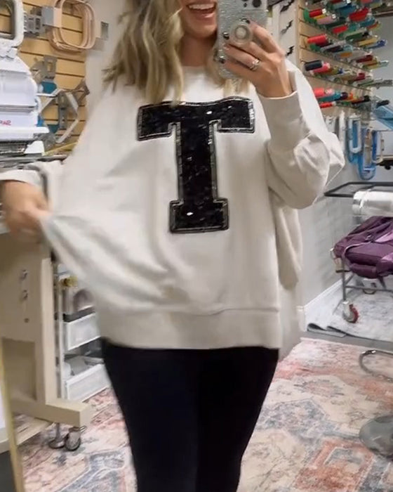 Sweatshirt T-Design Paljett Broderad Rundhals