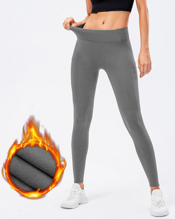 Enfärgade leggings med fleecefickor