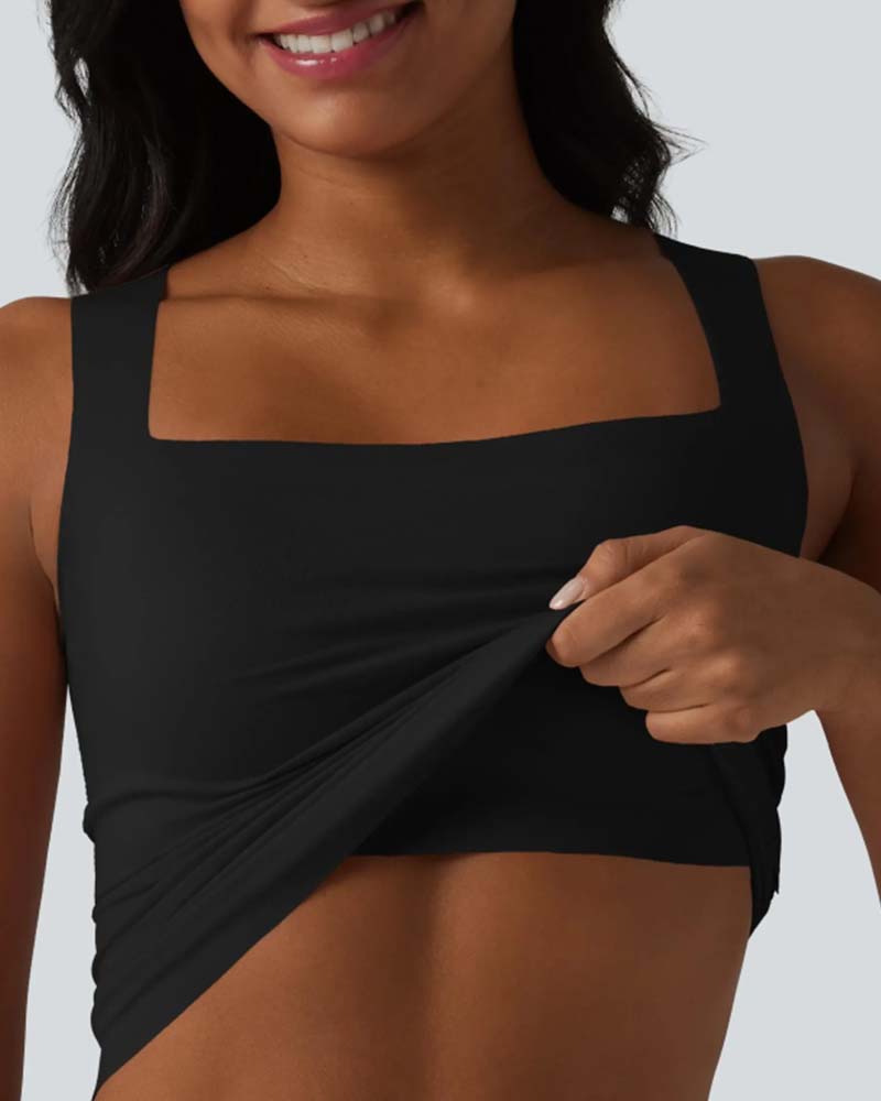 Tank Top Solid Färg Fyrkantig Hals Inbyggd Bh