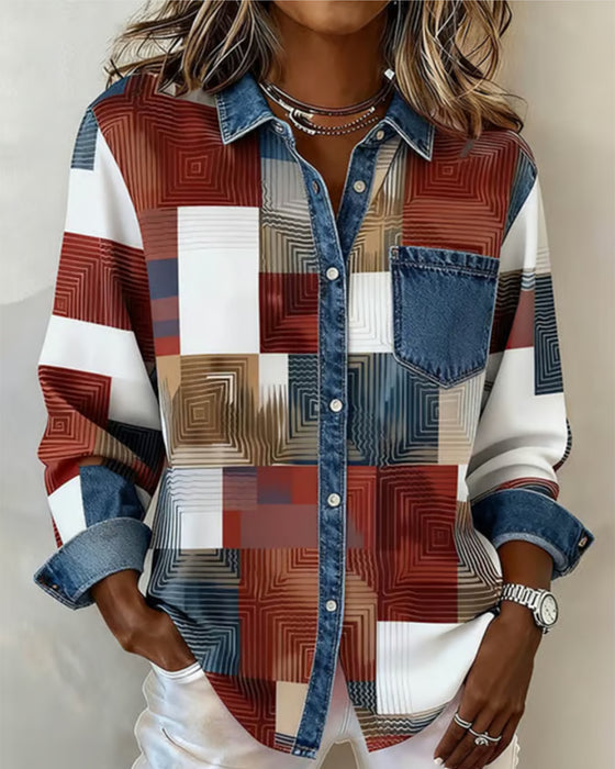 Färgblock Skjortning Modern Krage