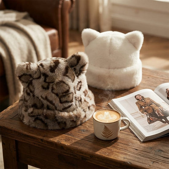 Hatt Leopardmönster Plysch Kattöra