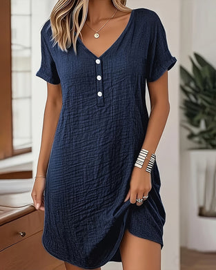 Klänning V-ringning Veckad Kortärmad Rak