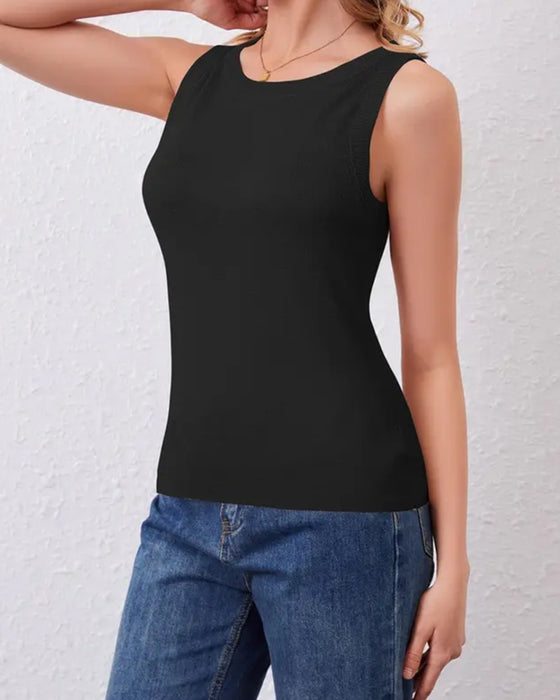 Linne Enfärgad Casual Mångsidig Ärmlös