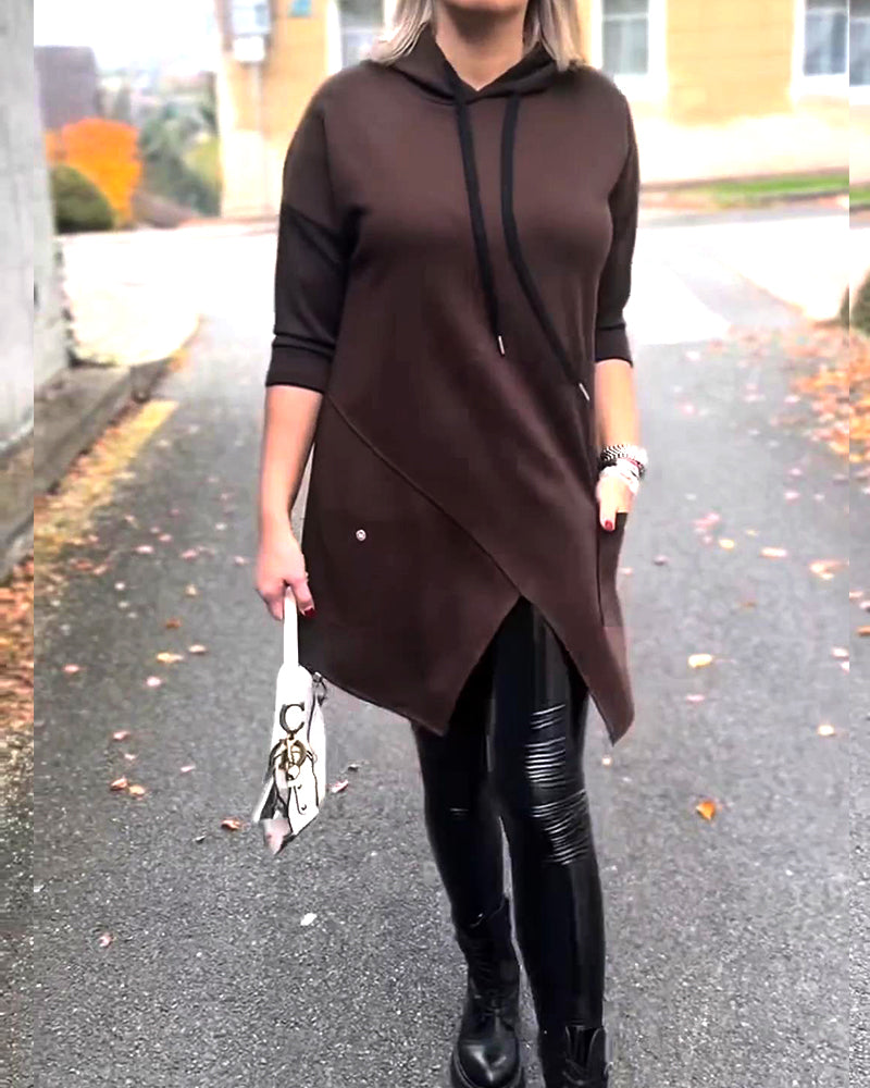 Huva Med Huva Vardaglig Slits Lång Ärm