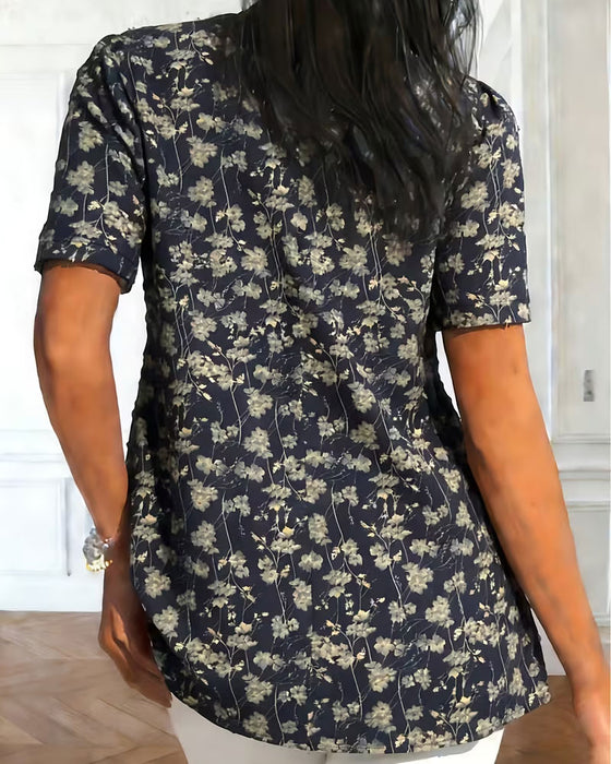 Blus Vintage Rynkad Blommig