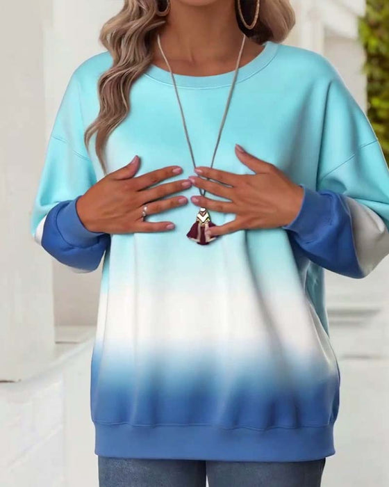 Topp avslappnad lutning med lång ärm med rund halsringning