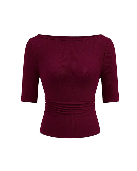 T-Shirt Off-Shoulder Stickad Enfärgad