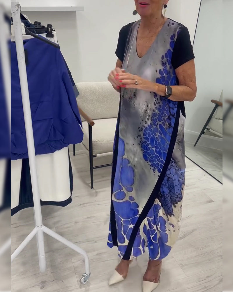 Klänning Bläck Tvätta Tryck Lång