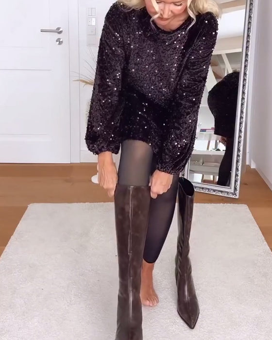 Lyktskeppsärmar Löst Paillettfylld Klänning