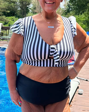 Bikini Randig Fladderärm U-Hals