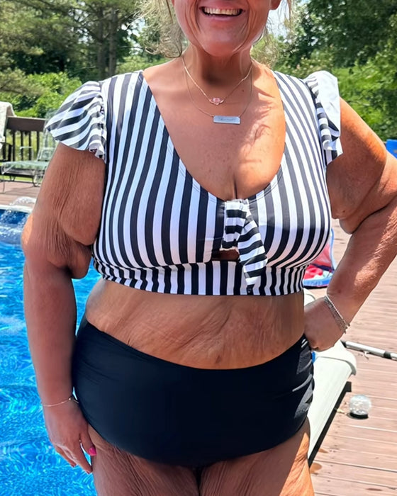 Bikini Randig Fladderärm U-Hals