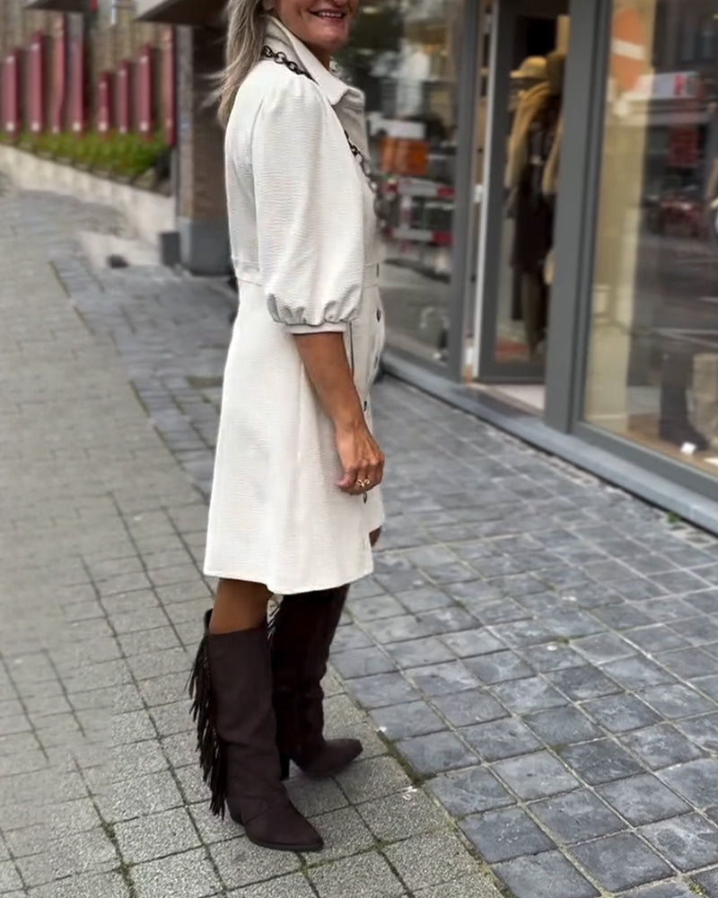 Klänning Med Krage Och Trekvartsärmar