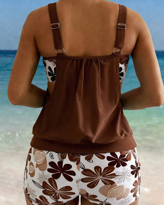 Tankinis Blommig Tryck Boy Short