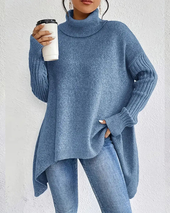 Högkragad Oregelbunden Lös Tröja