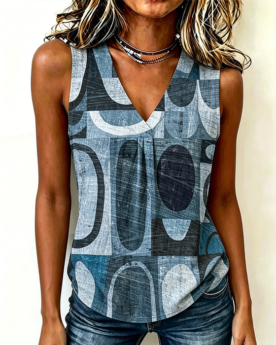 Tank Top Vintage Geometrisk Tryck V-Hals