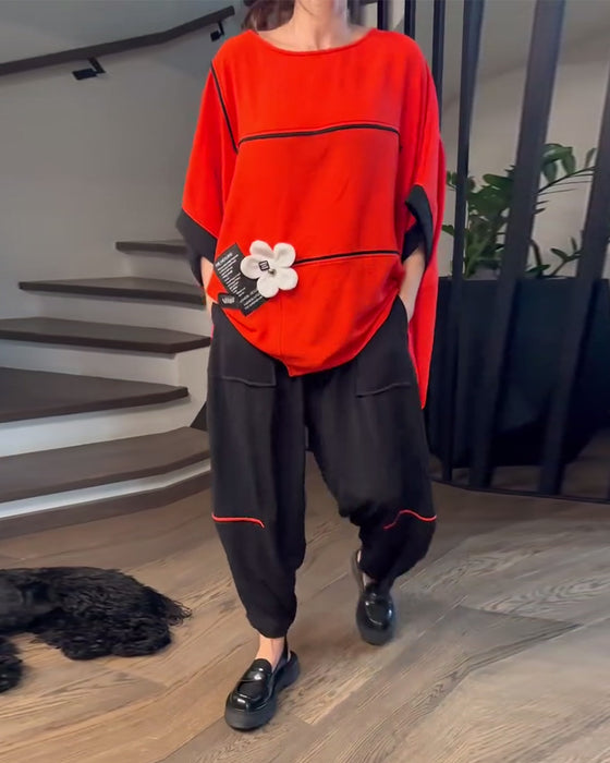 Set Med Lösa Bloomers Casual Färgblockning