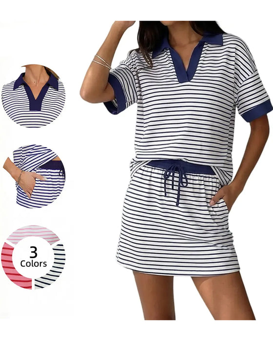 Set Kontrast Rand Polo Kort Ärm Kjol