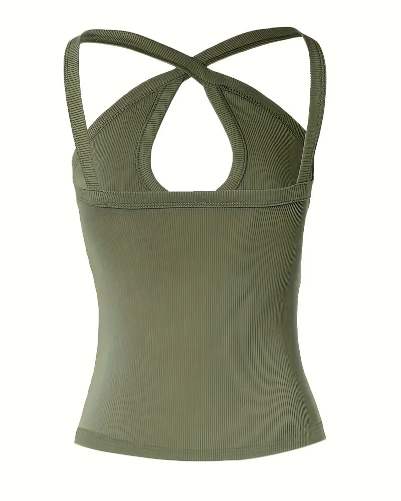 Cami Top Halter Hals Urholkad Räfflad