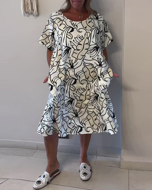 Klänning Abstrakt Tryck Rund Hals Kortärmad