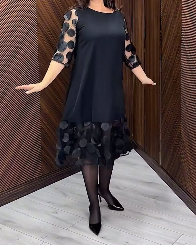 Klänning Nät Sticksöm Modig Rund Halsringning