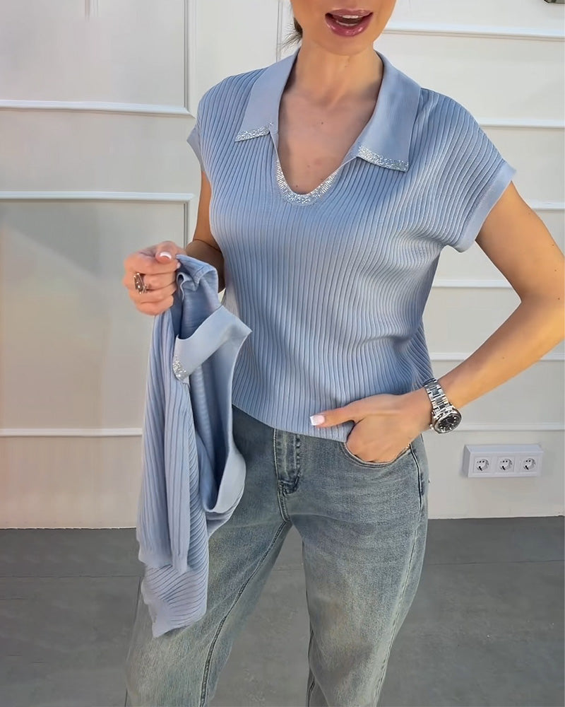 Pullover Slag Solid Kort Ärm