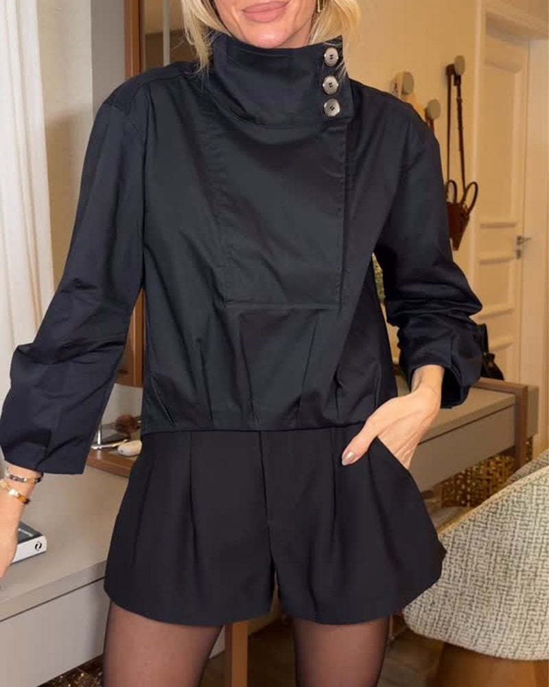 Blus Asymmetrisk Ståkrage Diagonal Knapp