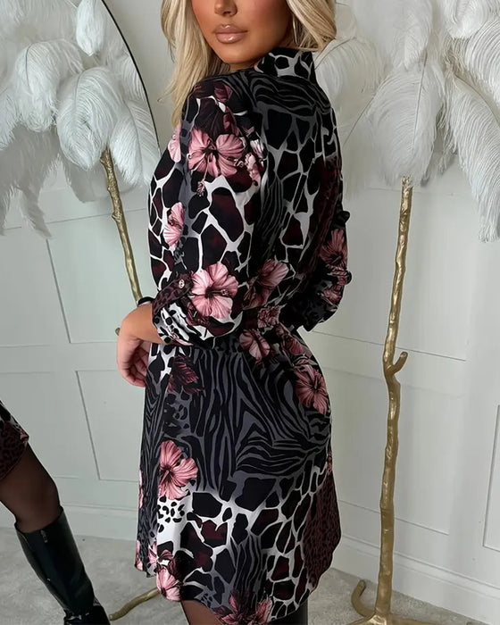 Skjortklänning Leopard Blomtryckt