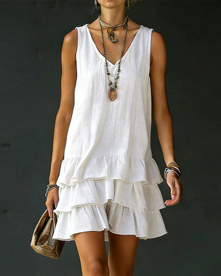 Klänning Ärmlös V-ringning Skiktad Tårta