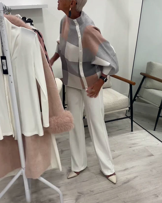 Rutig Tröja Med Långa Ärmar Och Rullekrage