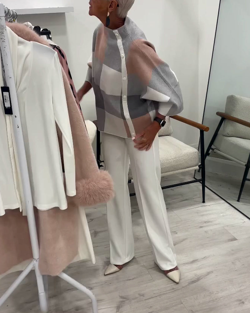 Rutig Tröja Med Långa Ärmar Och Rullekrage